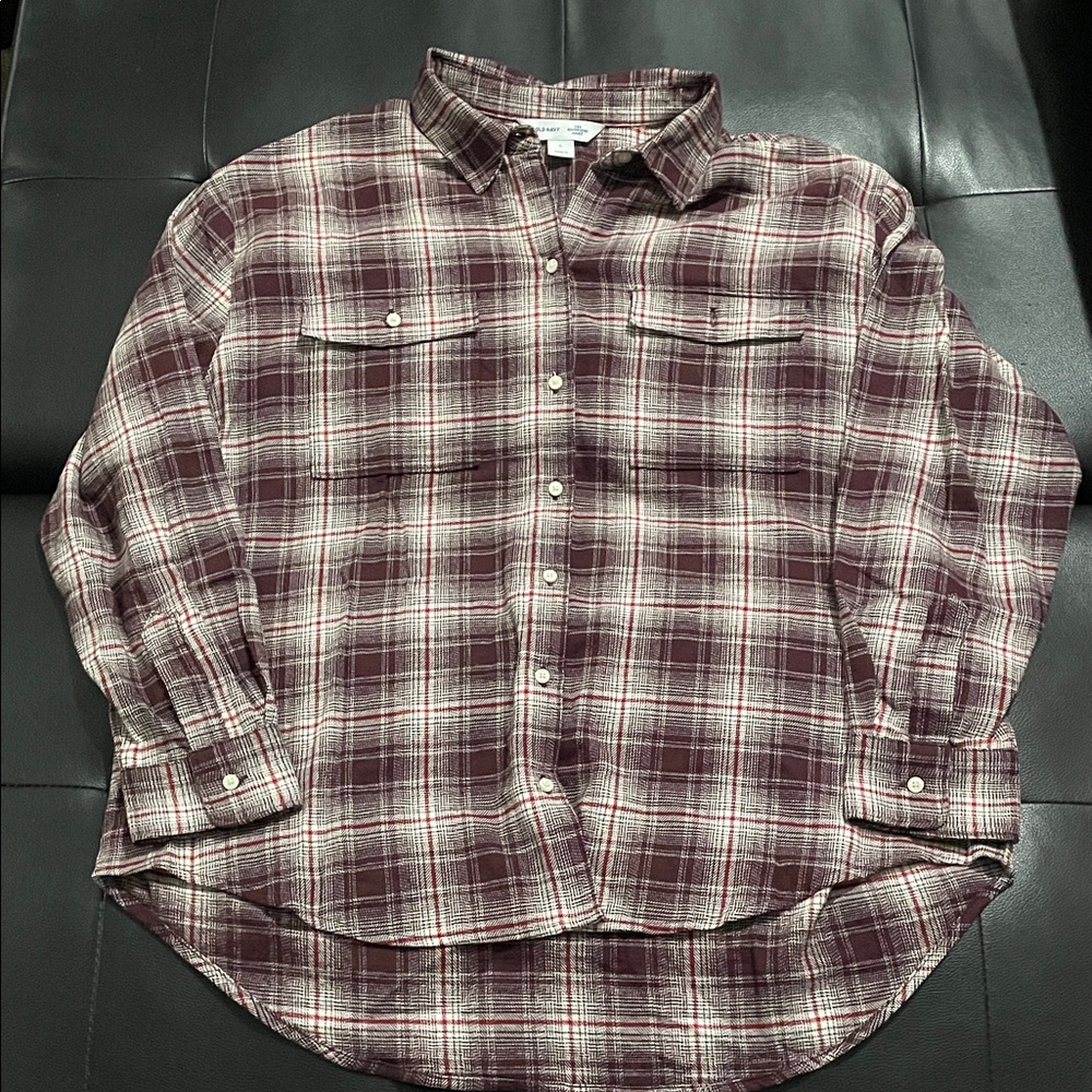 Old Navy Maroon and White Plaid WoMen's Shirt